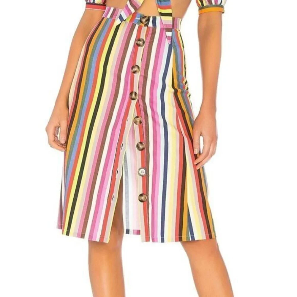 LPA Button Up Midi Skirt - Rainbow Stripe